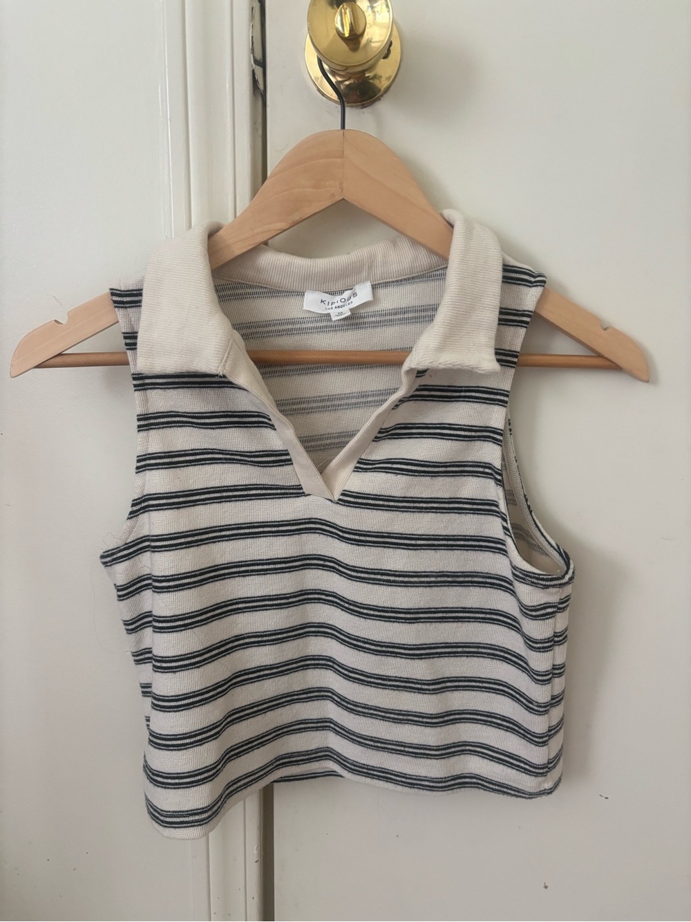 Knit Striped Polo Tank Top - Cream & Black by